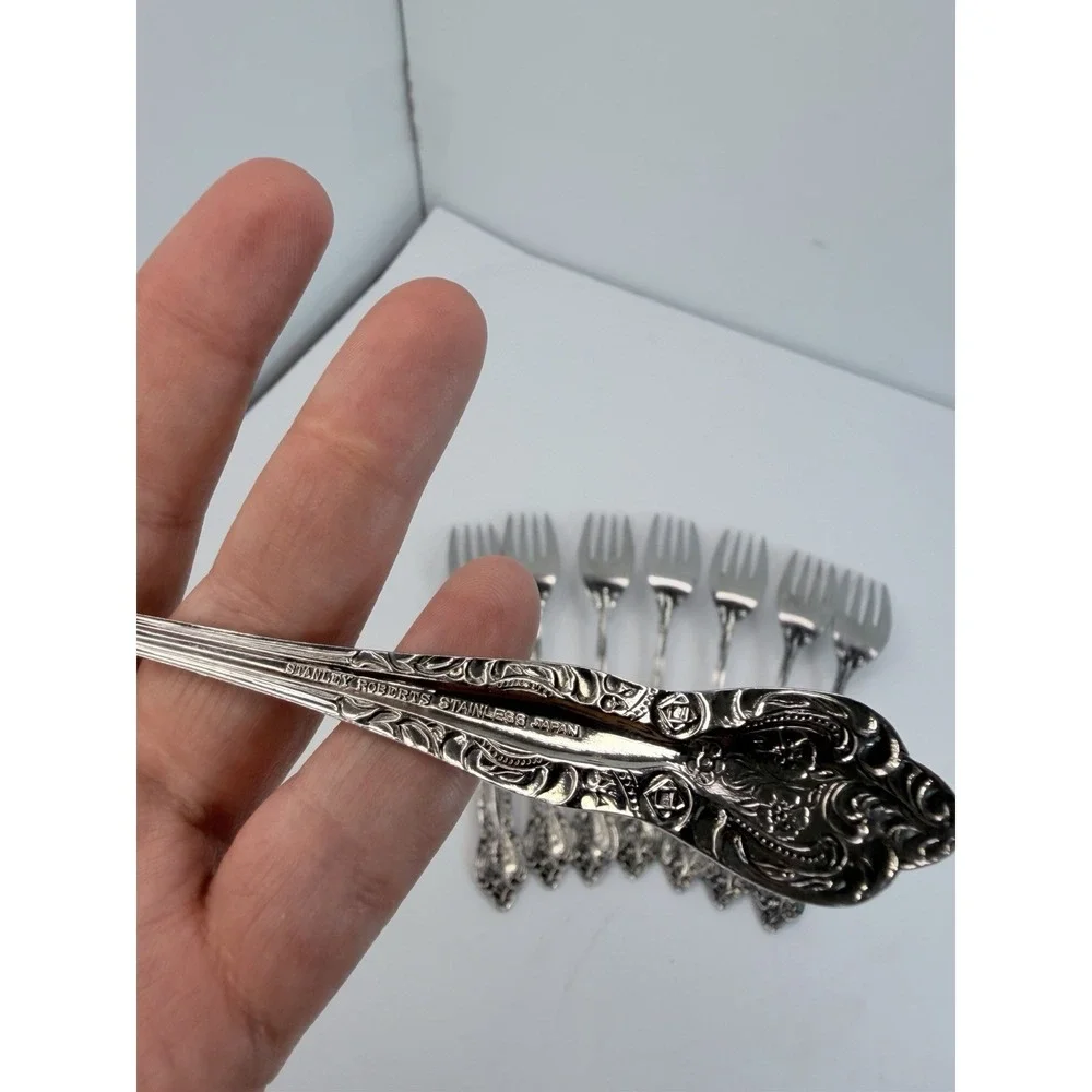 Stanley Roberts DYNASTY Stainless 5 Petal Flower Set of 8 Salad Forks Japan